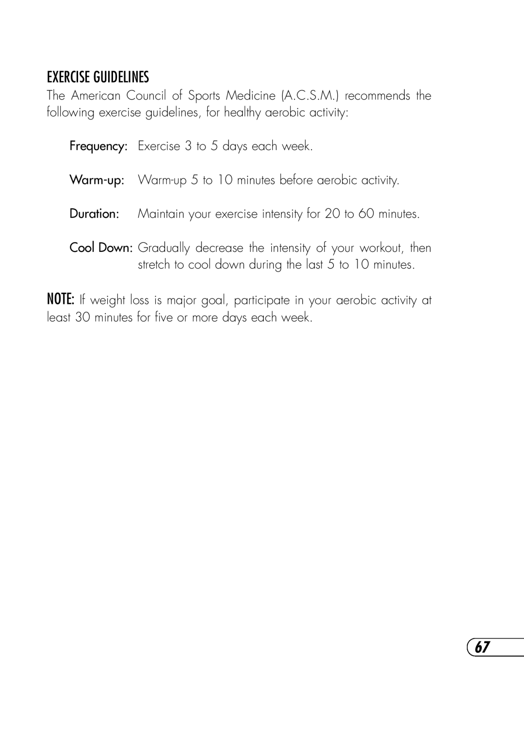 Vision Fitness T9700 Runner's manual Exercise Guidelines 