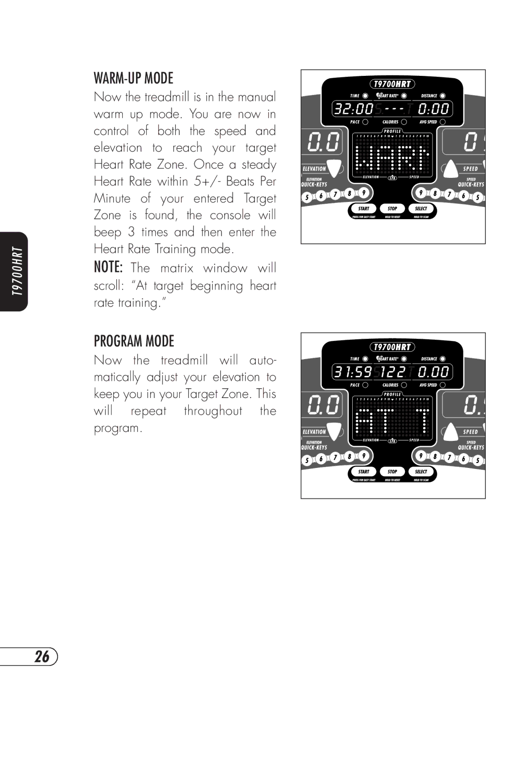 Vision Fitness t9700hrt, T9700S manual WARM-UP Mode, Program Mode 