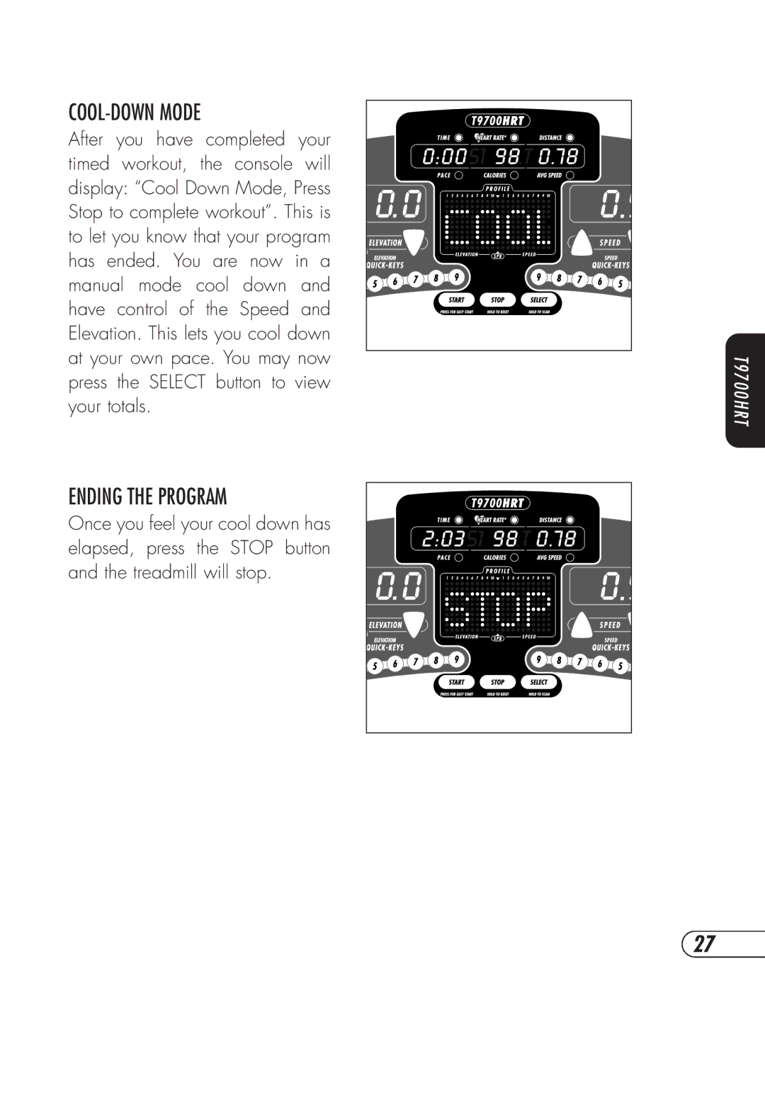 Vision Fitness T9700S, t9700hrt manual COOL-DOWN Mode, Ending the Program 