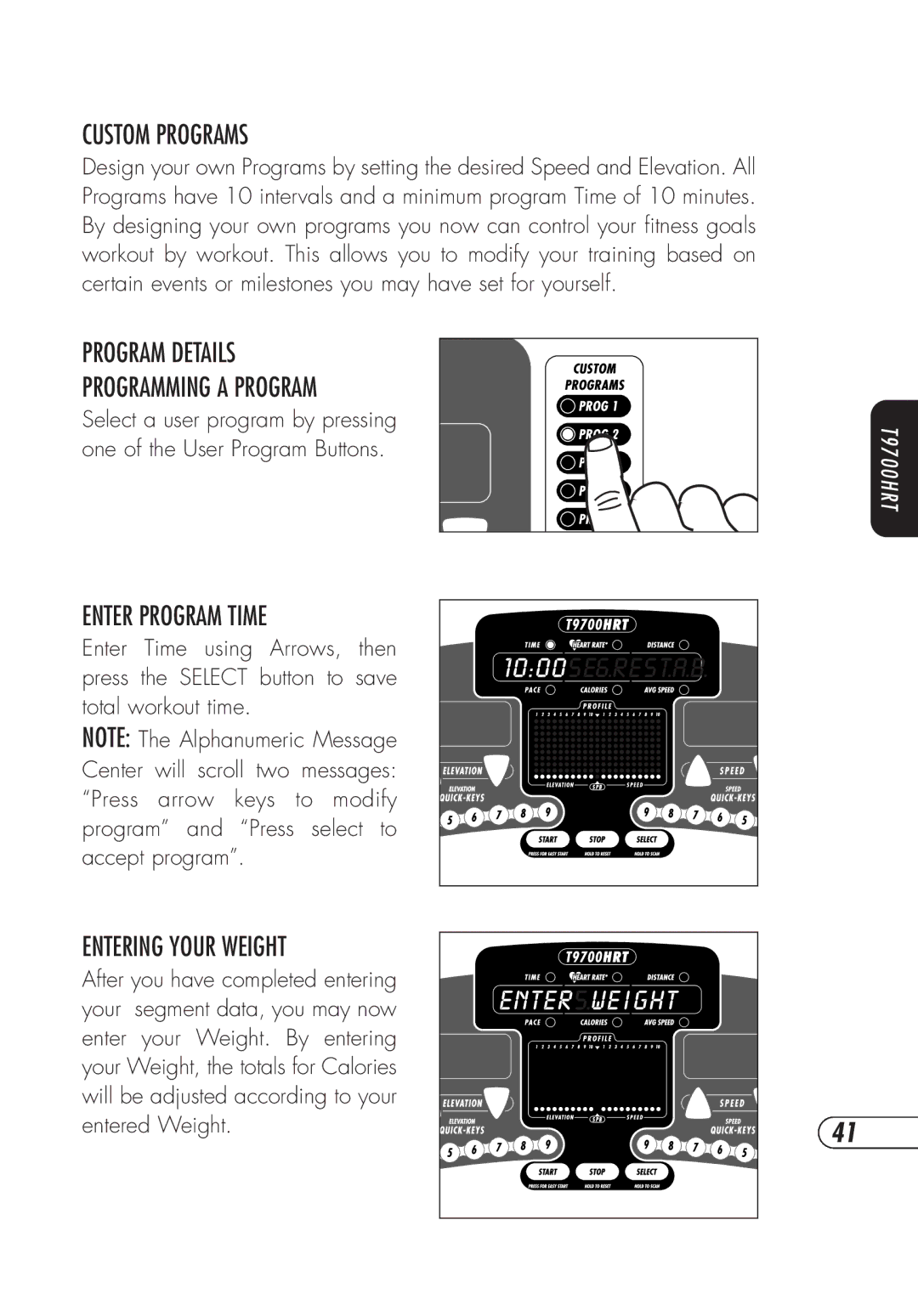 Vision Fitness T9700S, t9700hrt manual Program Details Programming a Program 