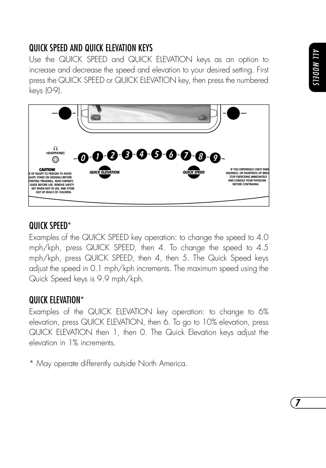 Vision Fitness TM357 manual Quick Speed and Quick Elevation Keys 