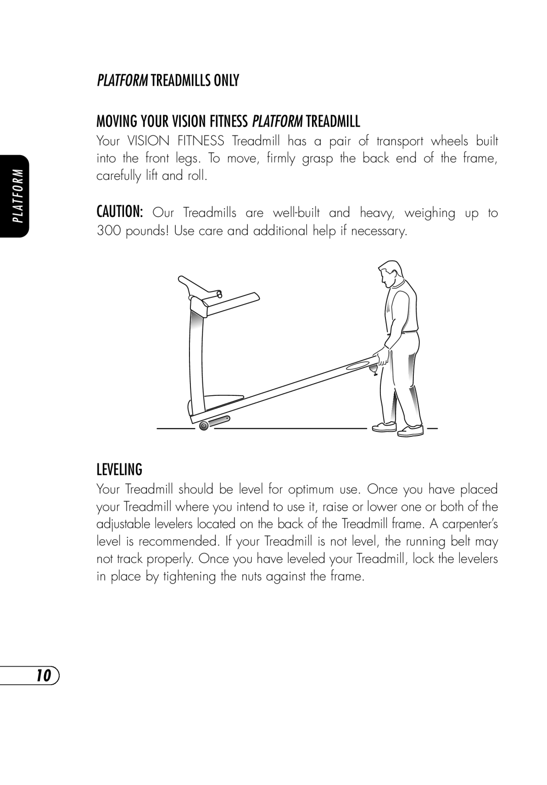 Vision Fitness TM357 manual Leveling 