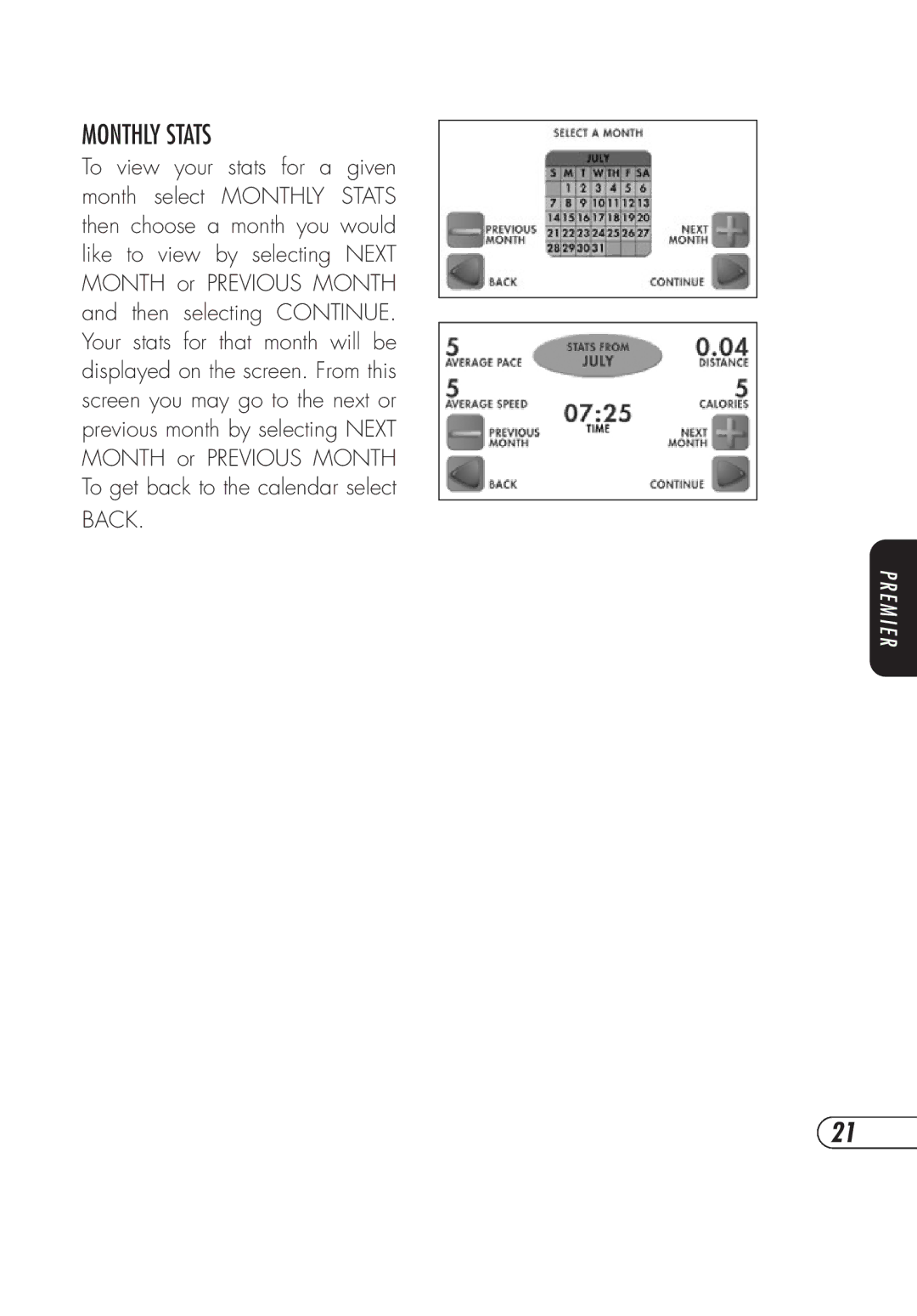 Vision Fitness TM357 manual Monthly Stats 