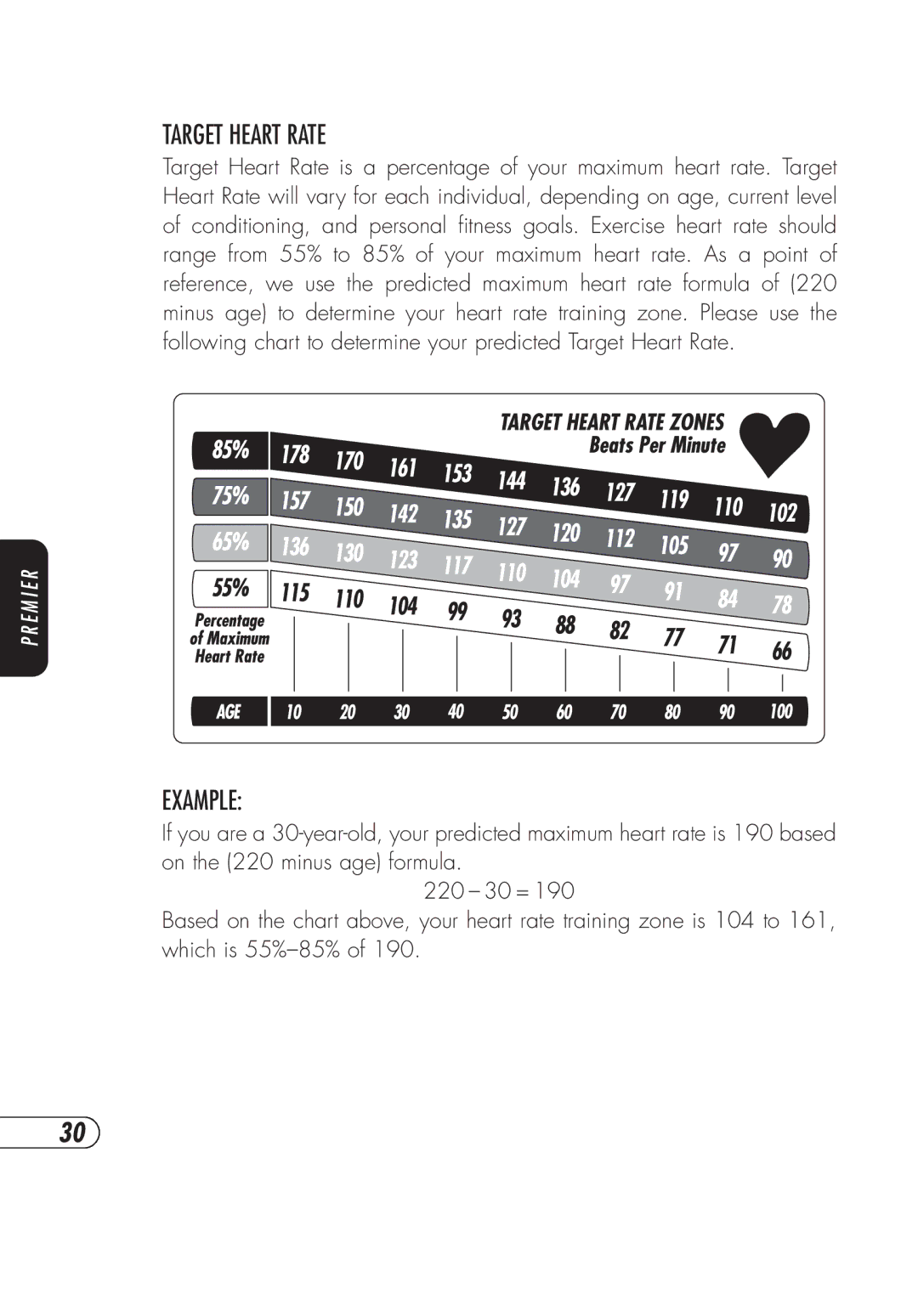 Vision Fitness TM357 manual Target Heart Rate, Example 