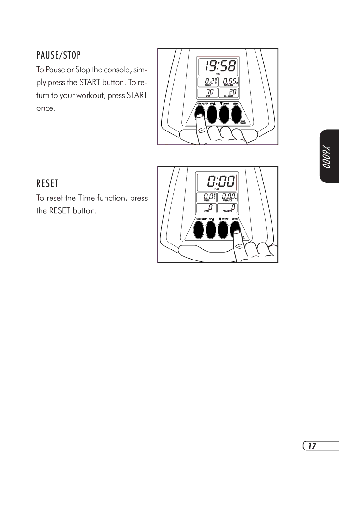 Vision Fitness X6000, X6100 manual Pause/Stop, S E T 