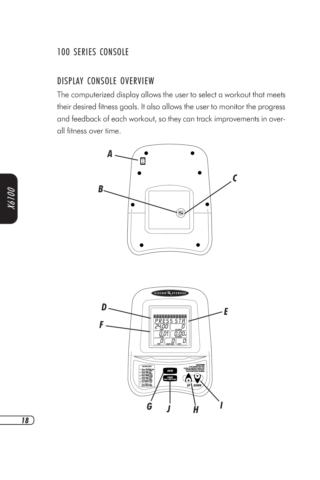 Vision Fitness X6100, X6000 manual Series Console Display Console Overview 