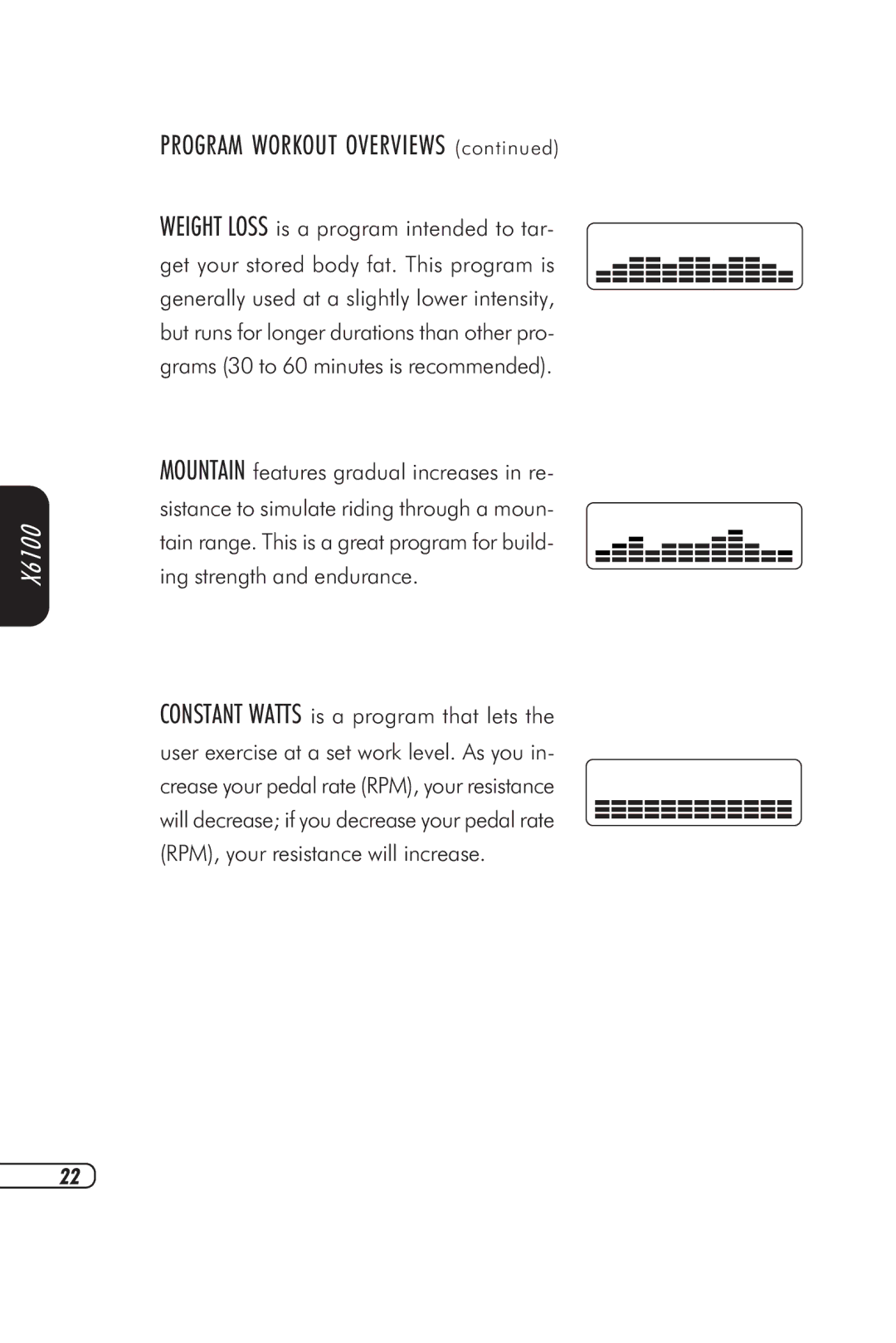 Vision Fitness X6100, X6000 manual Program Workout Overviews 