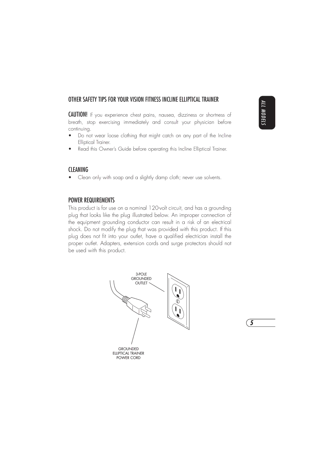 Vision Fitness X6150 manual Cleaning, Power Requirements 