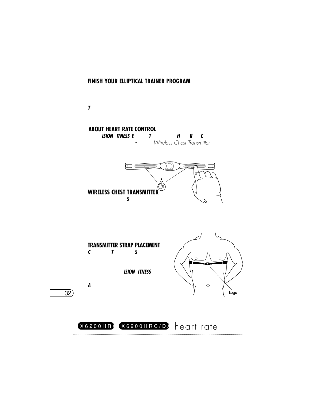 Vision Fitness X6200HRC manual About Heart Rate Control, Transmitter Strap Placement 