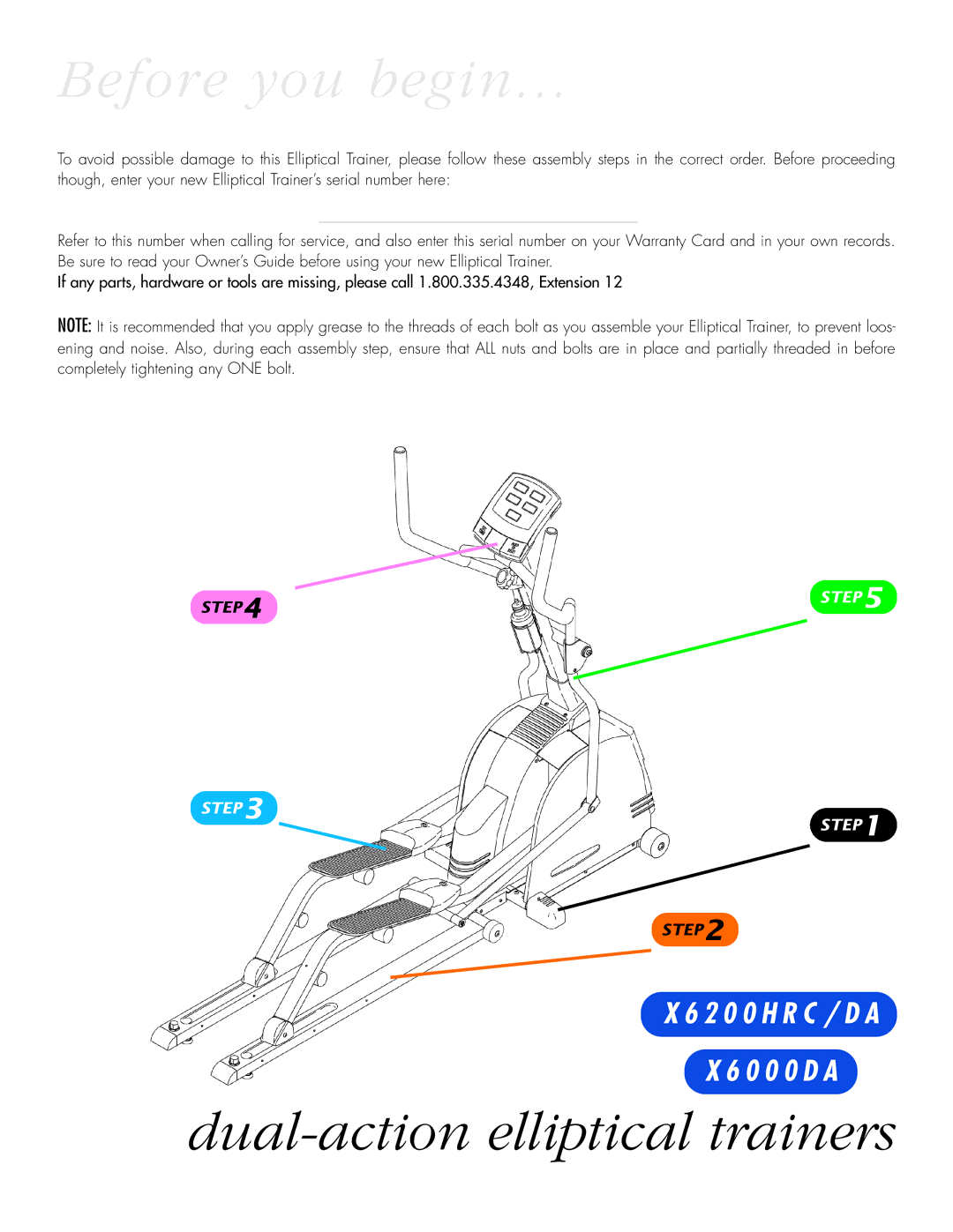 Vision Fitness X6200HRC/DA manual Before you begin… 