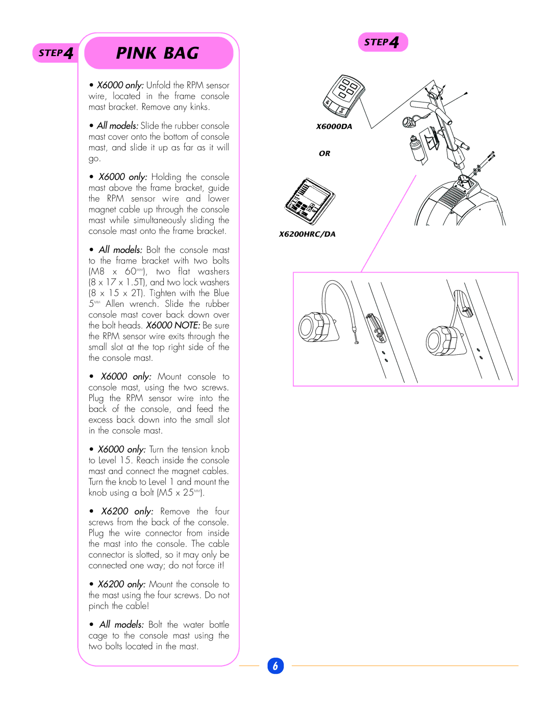 Vision Fitness X6200HRC/DA manual Pink BAG 