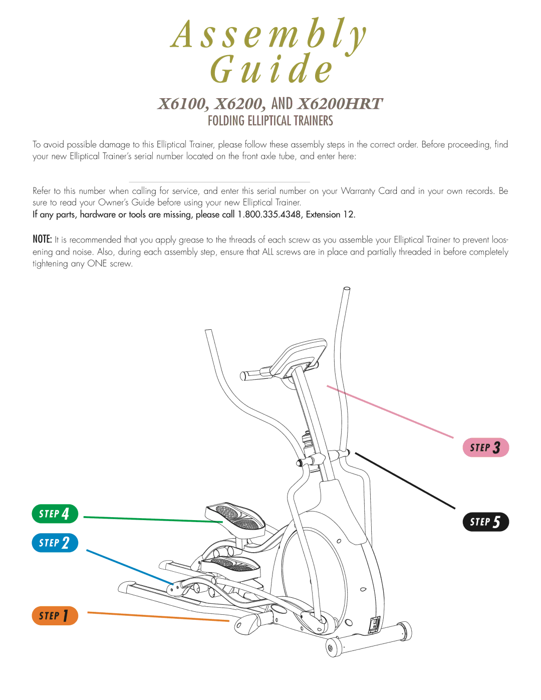 Vision Fitness X6200HRT, X6100 manual S e m b l y I d e 