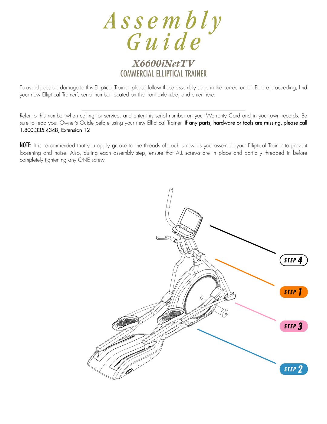 Vision Fitness X6600iNetTV manual S e m b l y I d e 