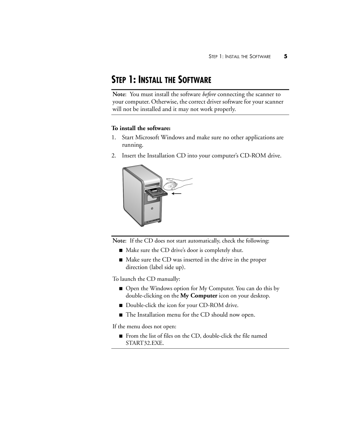 Visioneer 220 manual Install the Software, To install the software 