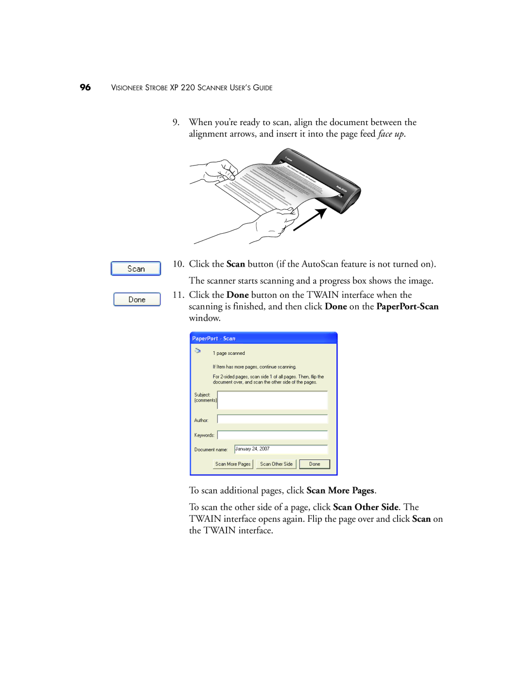 Visioneer manual Visioneer Strobe XP 220 Scanner USER’S Guide 