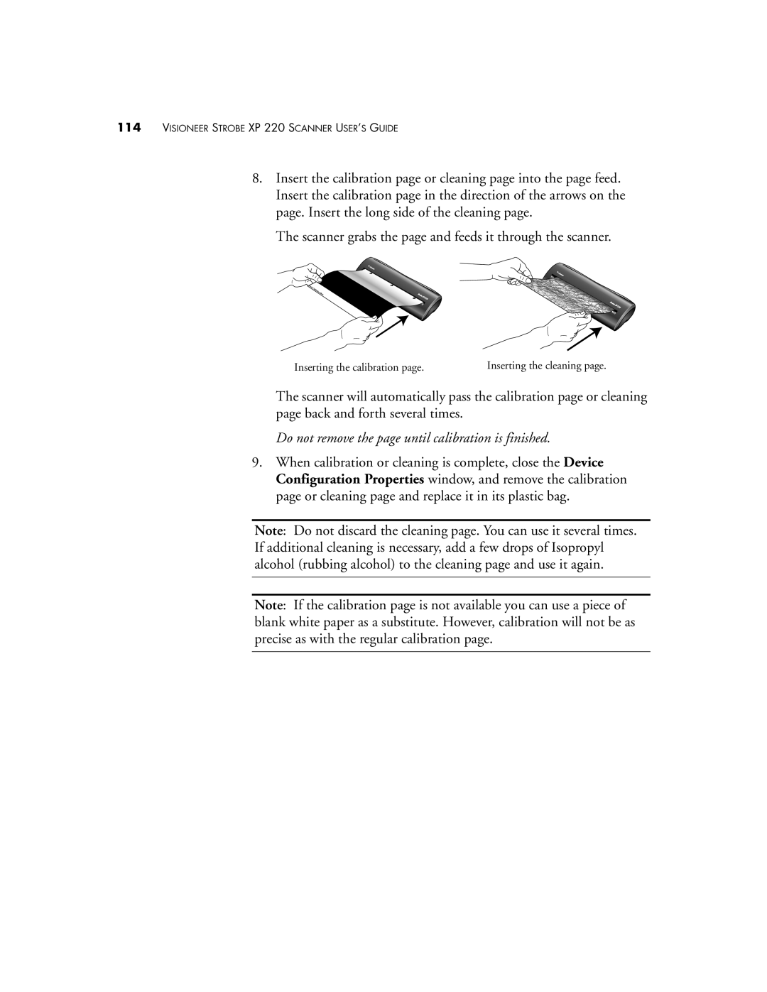 Visioneer 220 manual Do not remove the page until calibration is finished 