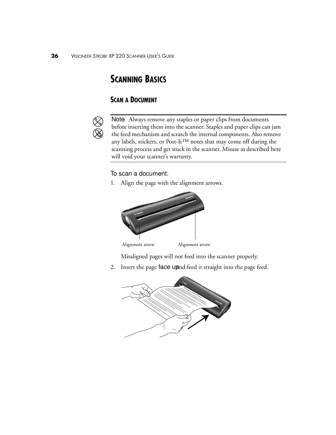 Visioneer 220 manual Scanning Basics, Scan a Document, To scan a document 