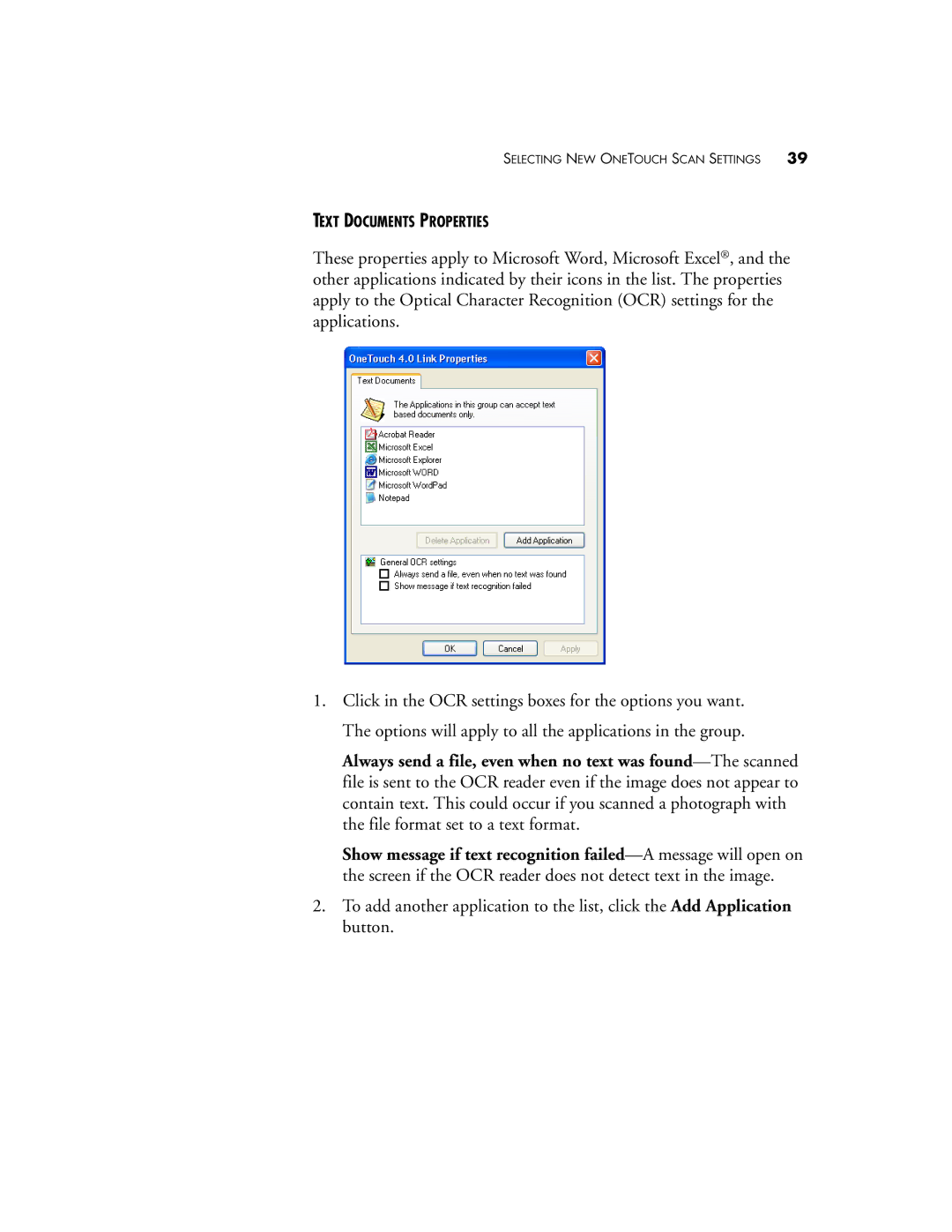 Visioneer 220 manual Text Documents Properties 