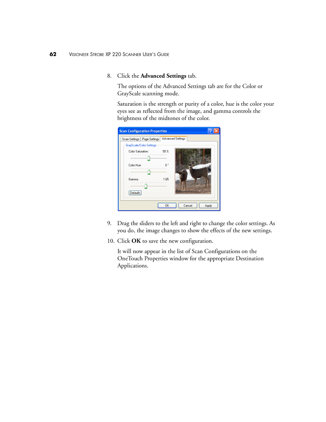 Visioneer 220 manual Click the Advanced Settings tab 