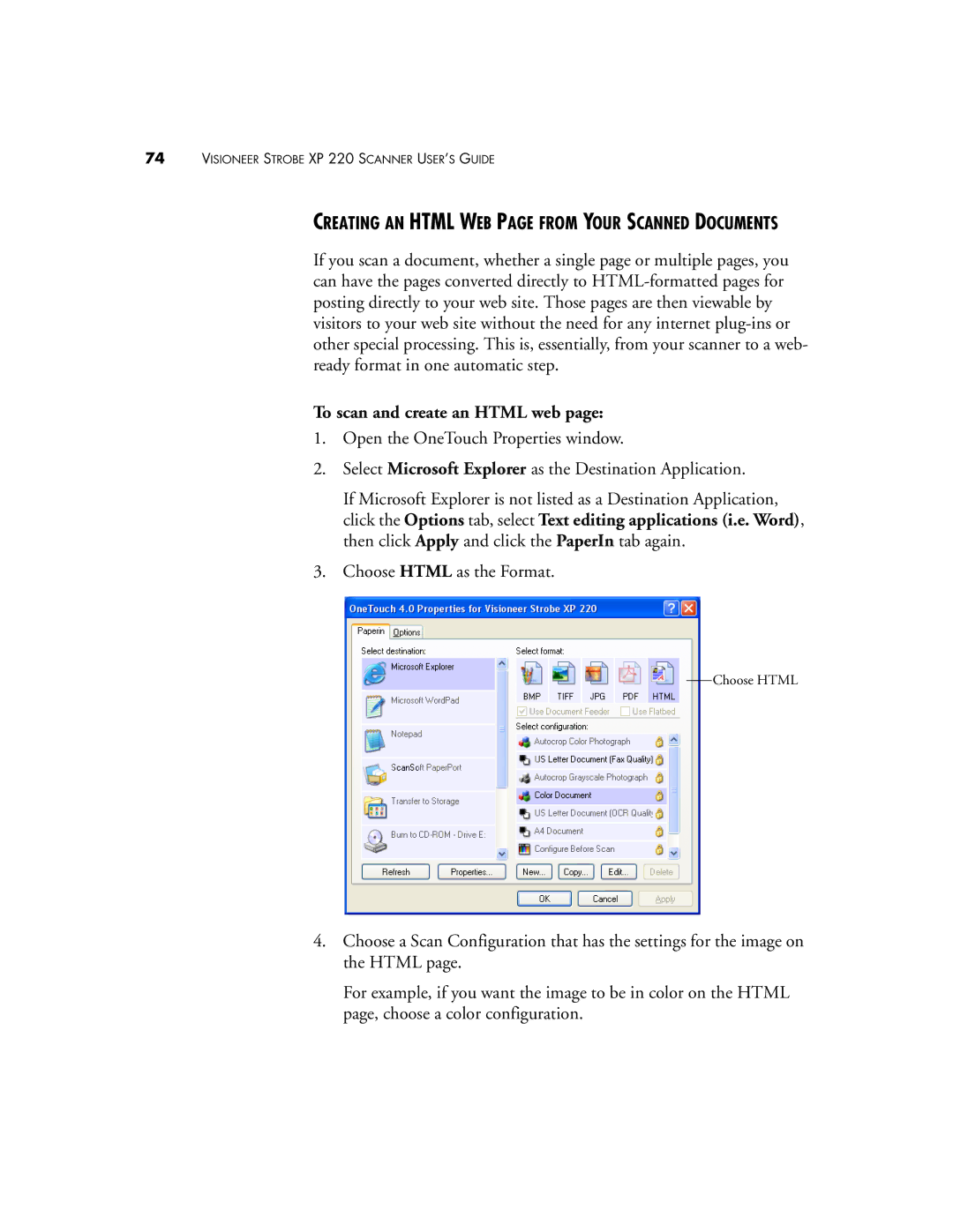 Visioneer 220 manual To scan and create an Html web 