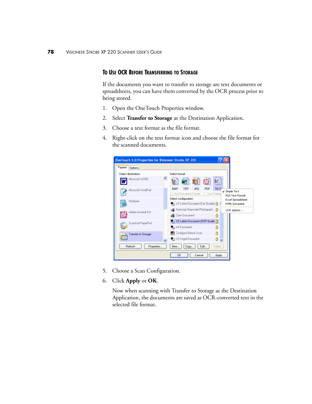 Visioneer 220 manual To USE OCR Before Transferring to Storage 