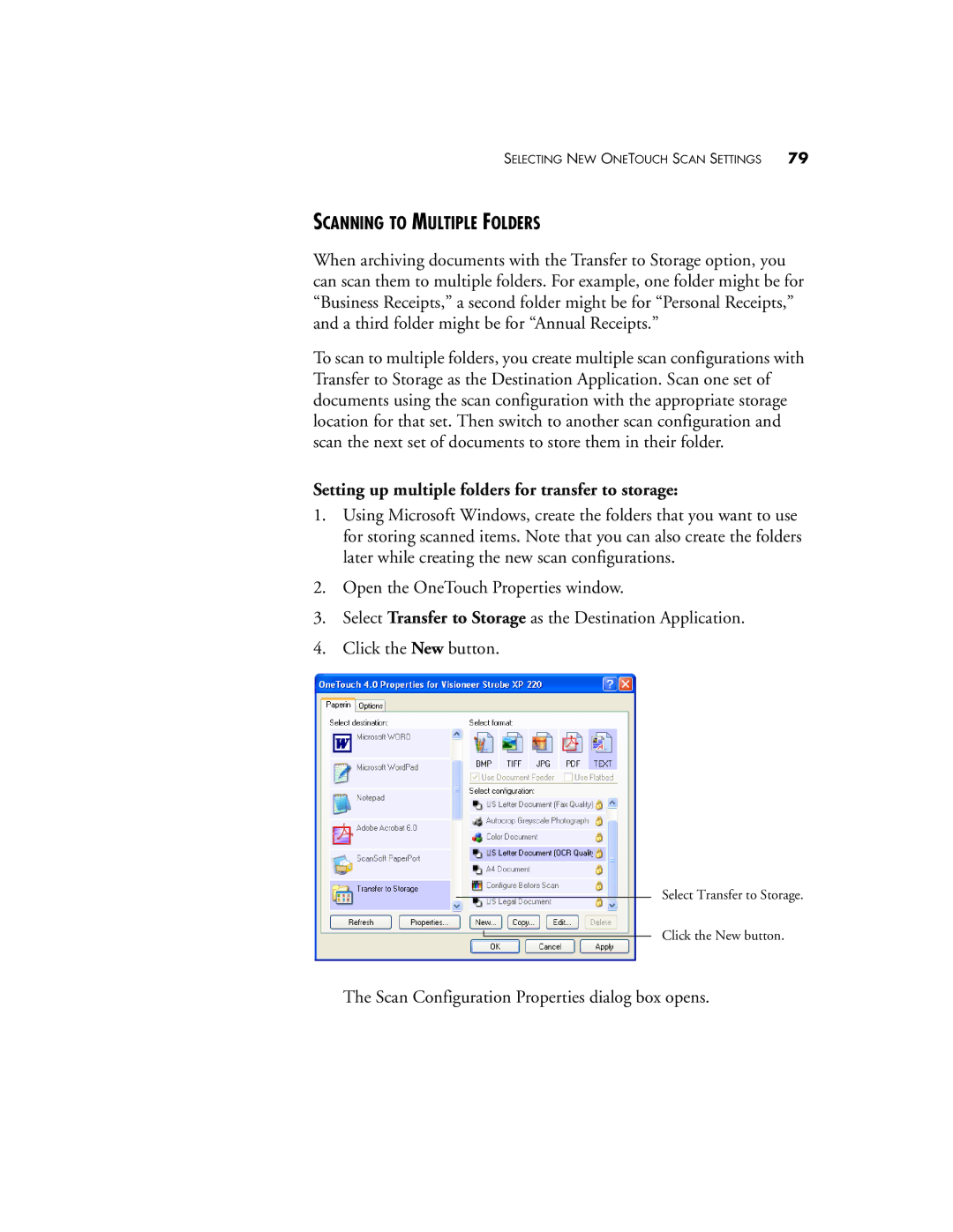 Visioneer 220 manual Scanning to Multiple Folders, Setting up multiple folders for transfer to storage 