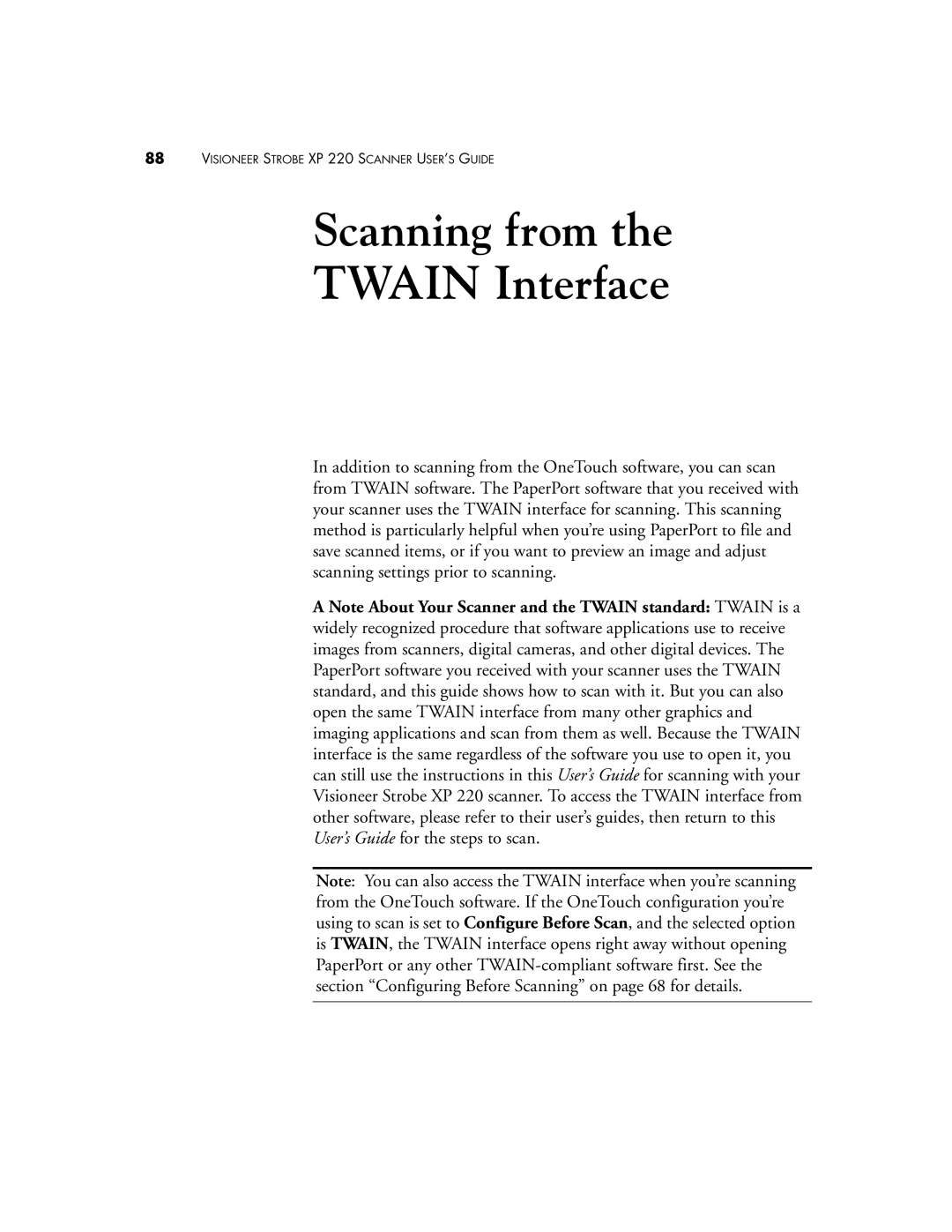 Visioneer 220 manual Scanning from Twain Interface 