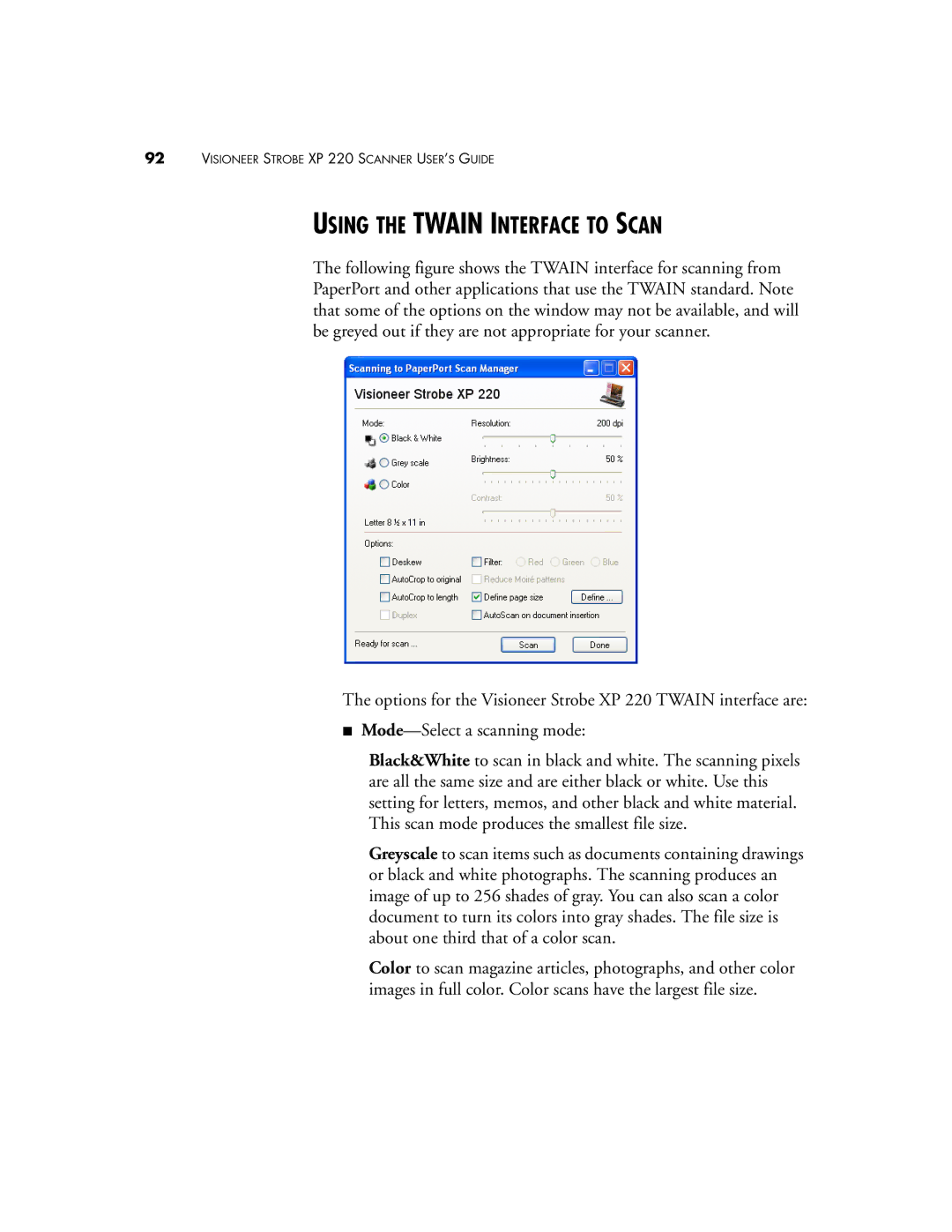 Visioneer 220 manual Using the Twain Interface to Scan 