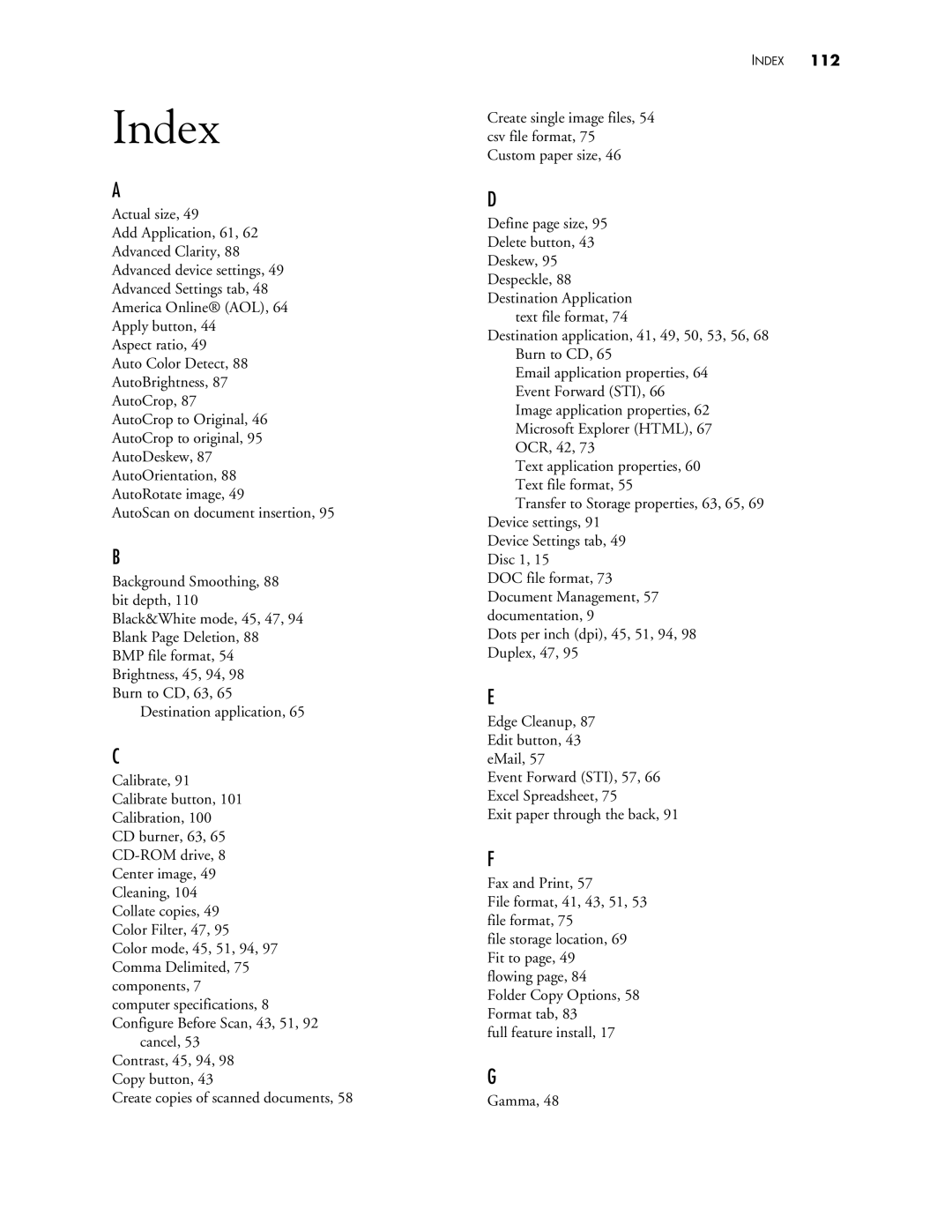 Visioneer 400 manual Index 