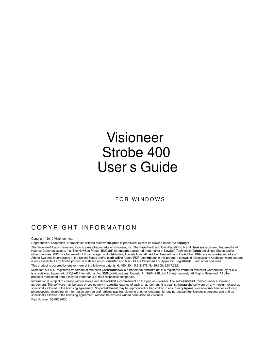 Visioneer 400 manual Visioneer Strobe User’s Guide 