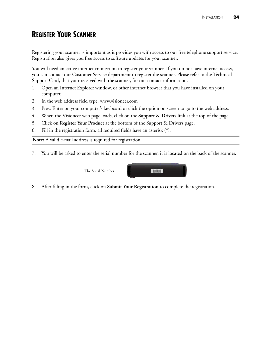 Visioneer 400 manual Register Your Scanner 