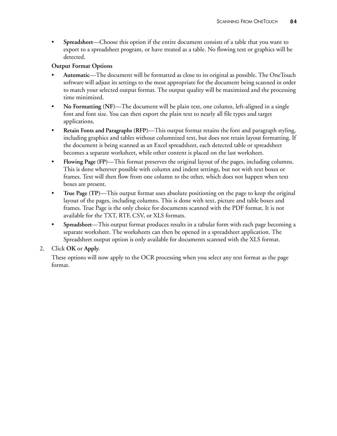 Visioneer 400 manual Output Format Options 