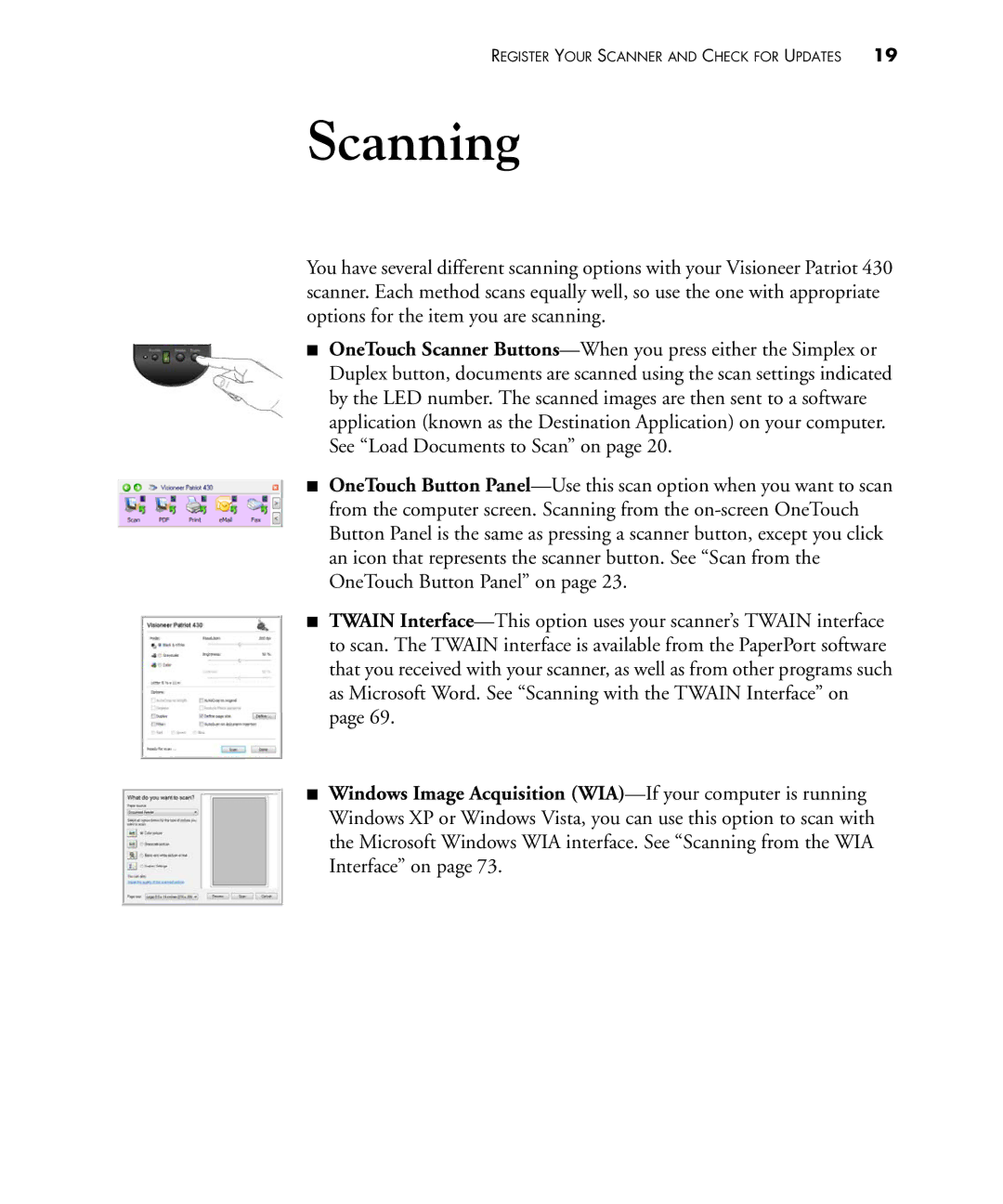 Visioneer 430 manual Scanning 