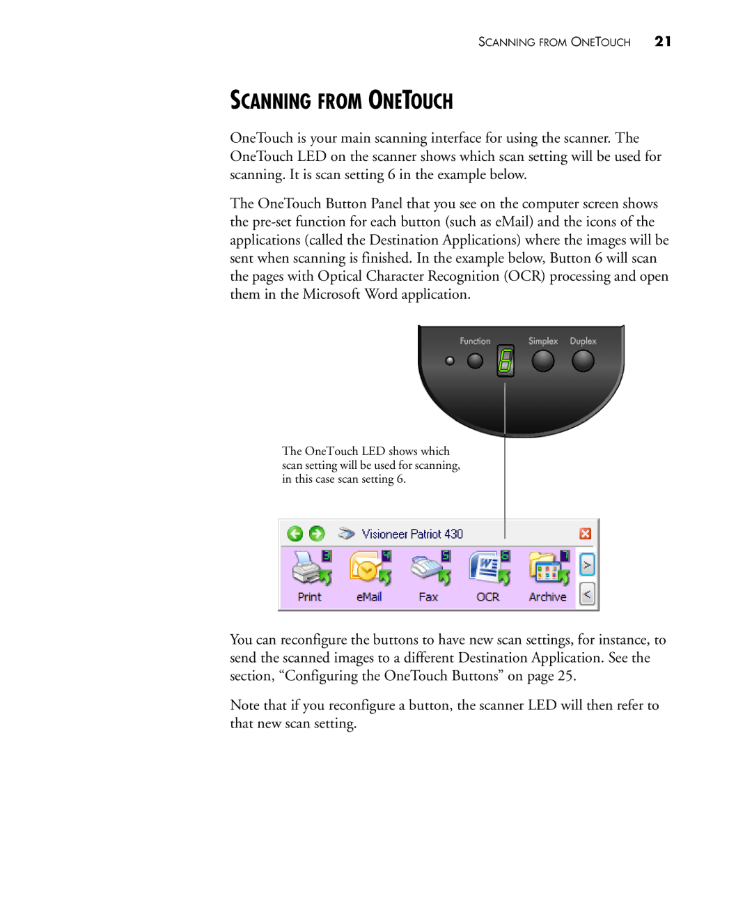 Visioneer 430 manual Scanning from Onetouch 