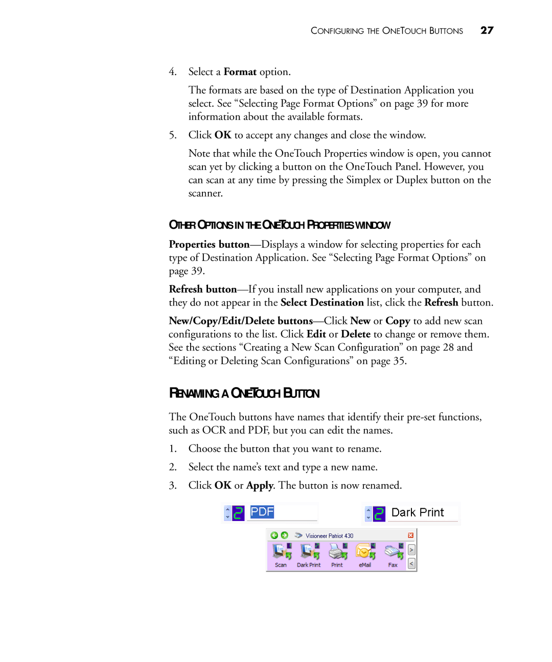 Visioneer 430 manual Renaming a Onetouch Button 