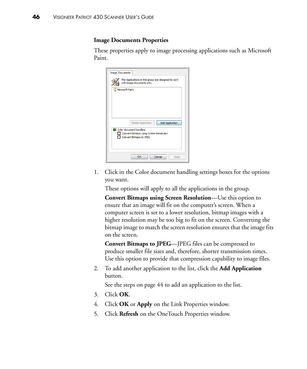 Visioneer 430 manual Image Documents Properties 