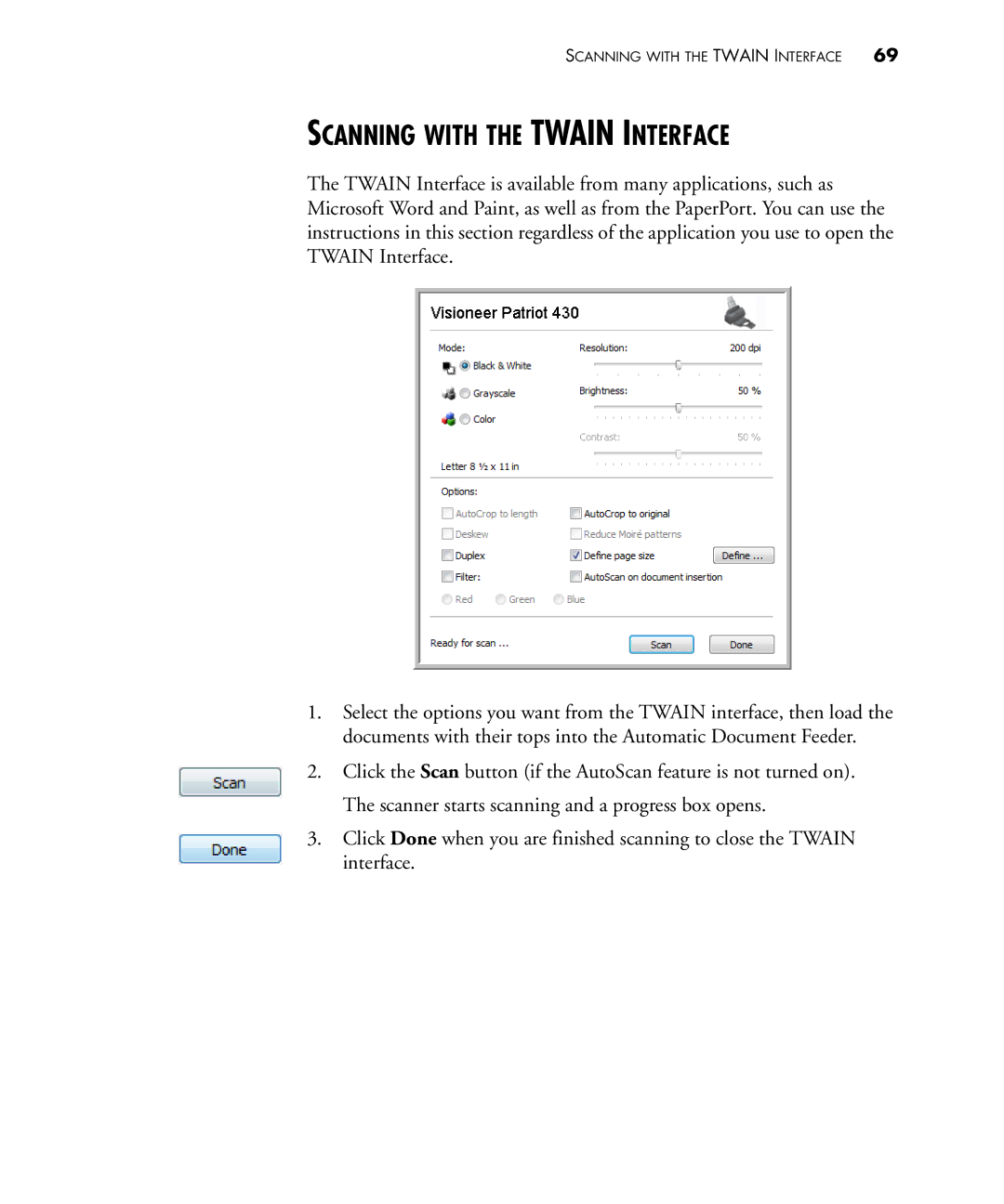 Visioneer 430 manual Scanning with the Twain Interface 