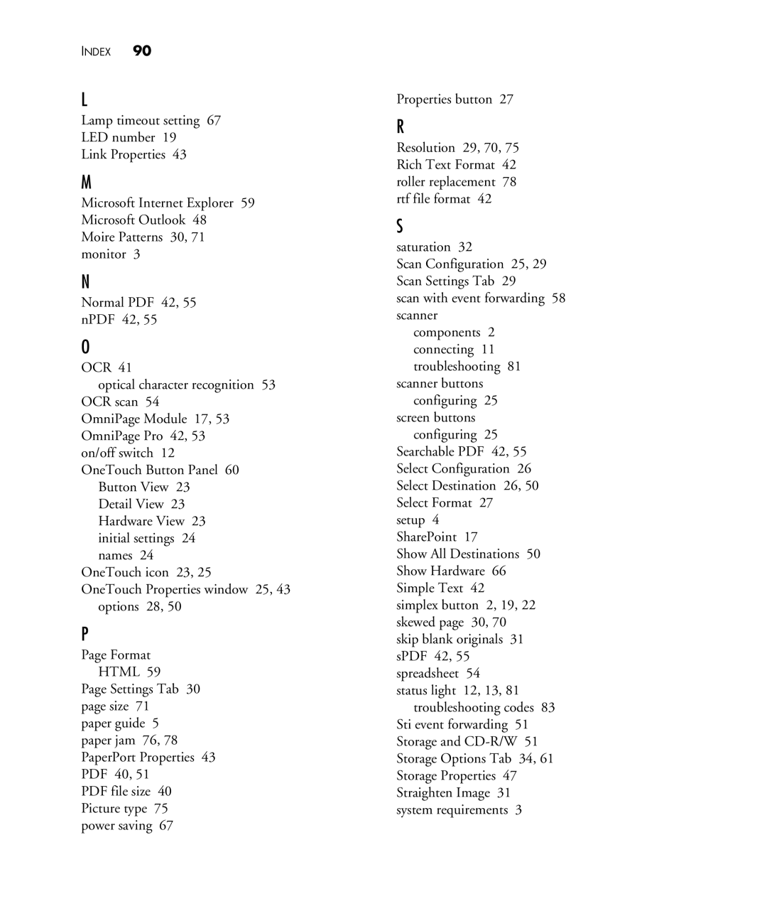 Visioneer 430 manual Index 