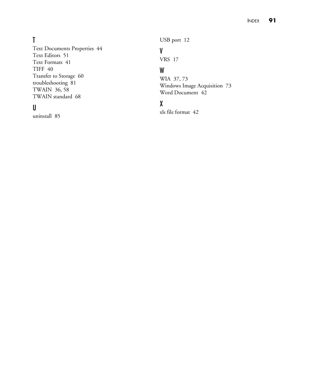 Visioneer 430 manual Index 