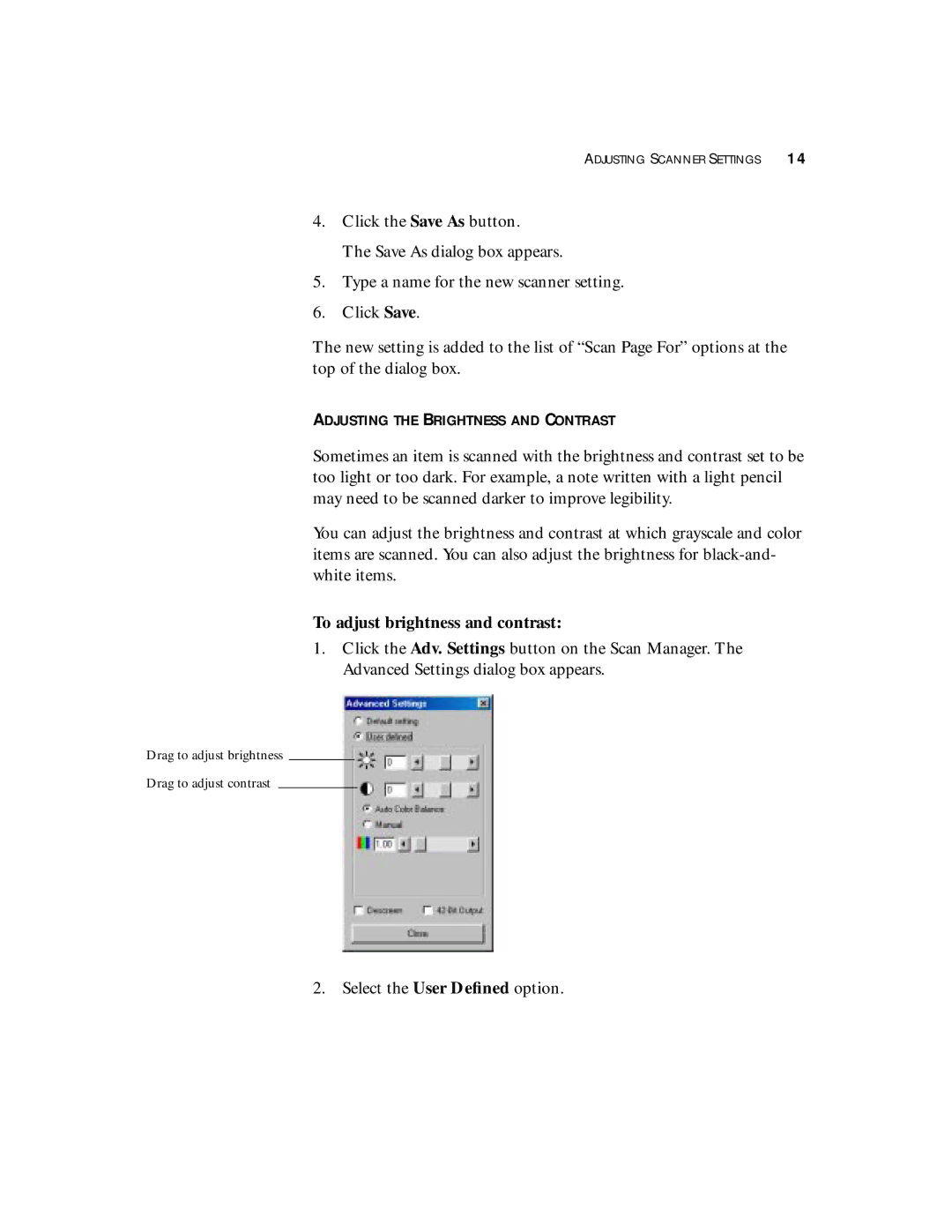 Visioneer 4400 manual Adjusting the Brightness and Contrast, To adjust brightness and contrast 