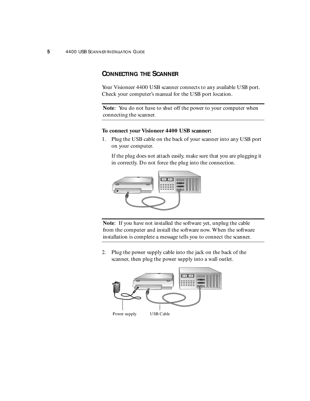 Visioneer manual Connecting the Scanner, To connect your Visioneer 4400 USB scanner 