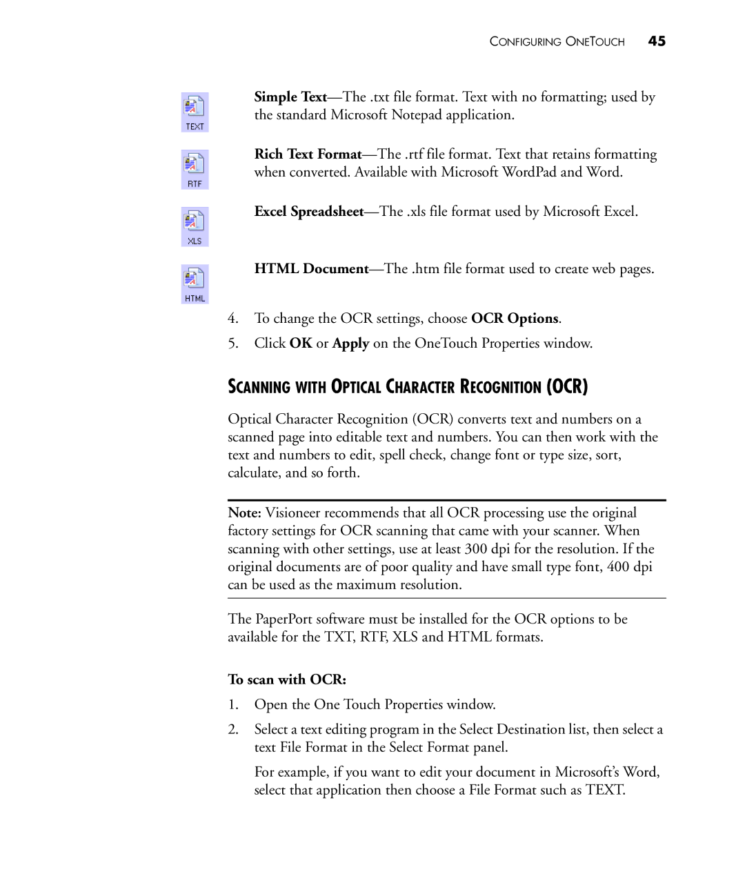 Visioneer 450 manual Scanning with Optical Character Recognition OCR, To scan with OCR 