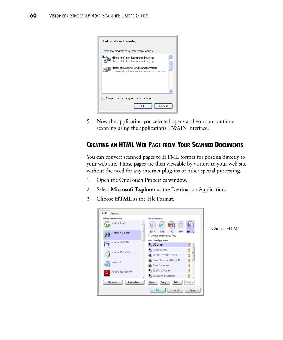 Visioneer 450 manual Creating AN Html WEB page from Your Scanned Documents 