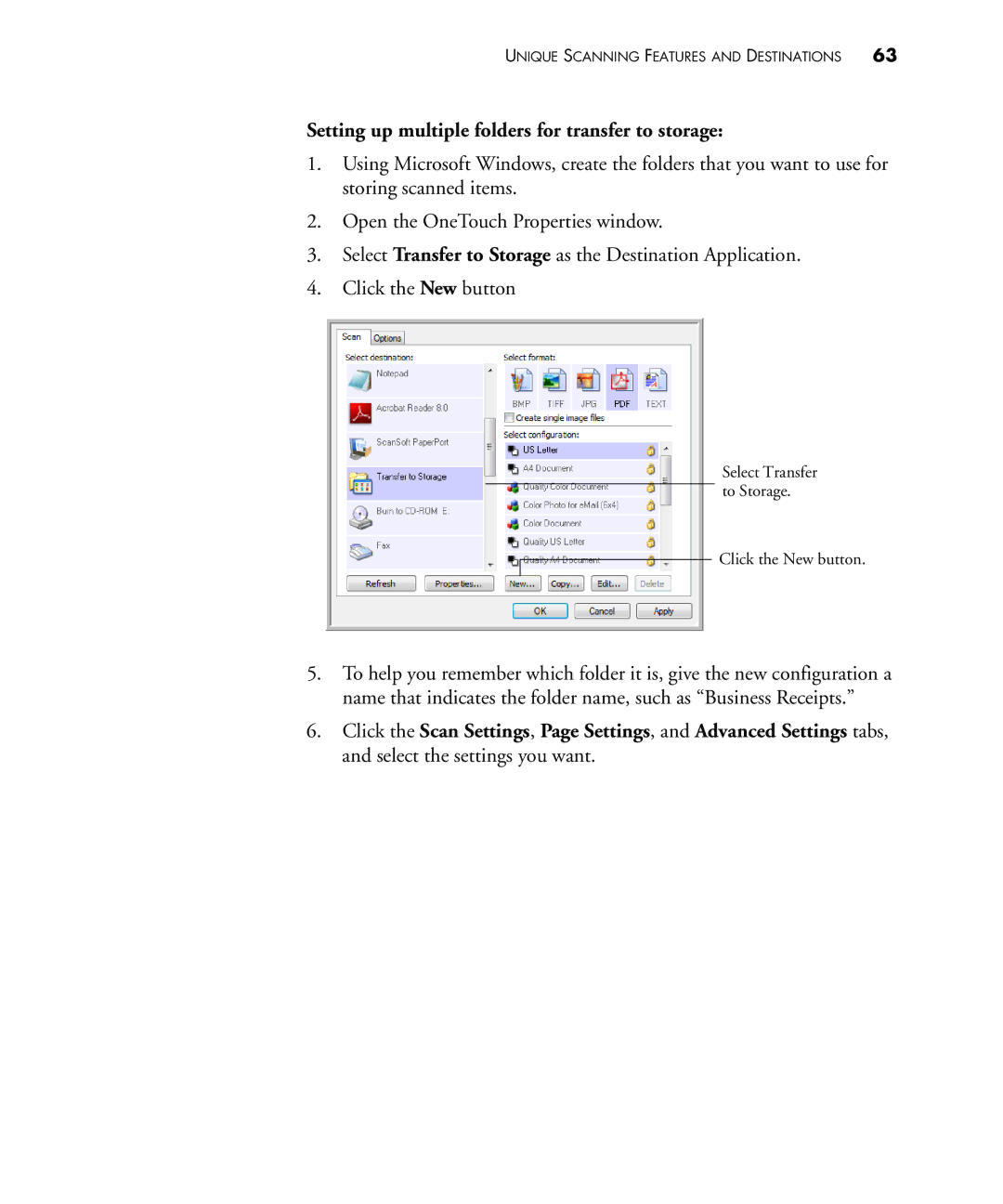 Visioneer 450 manual Setting up multiple folders for transfer to storage 