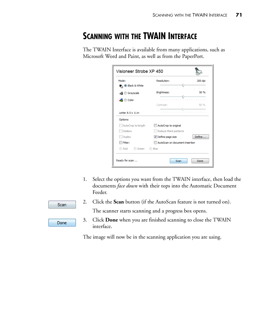 Visioneer 450 manual Scanning with the Twain Interface 