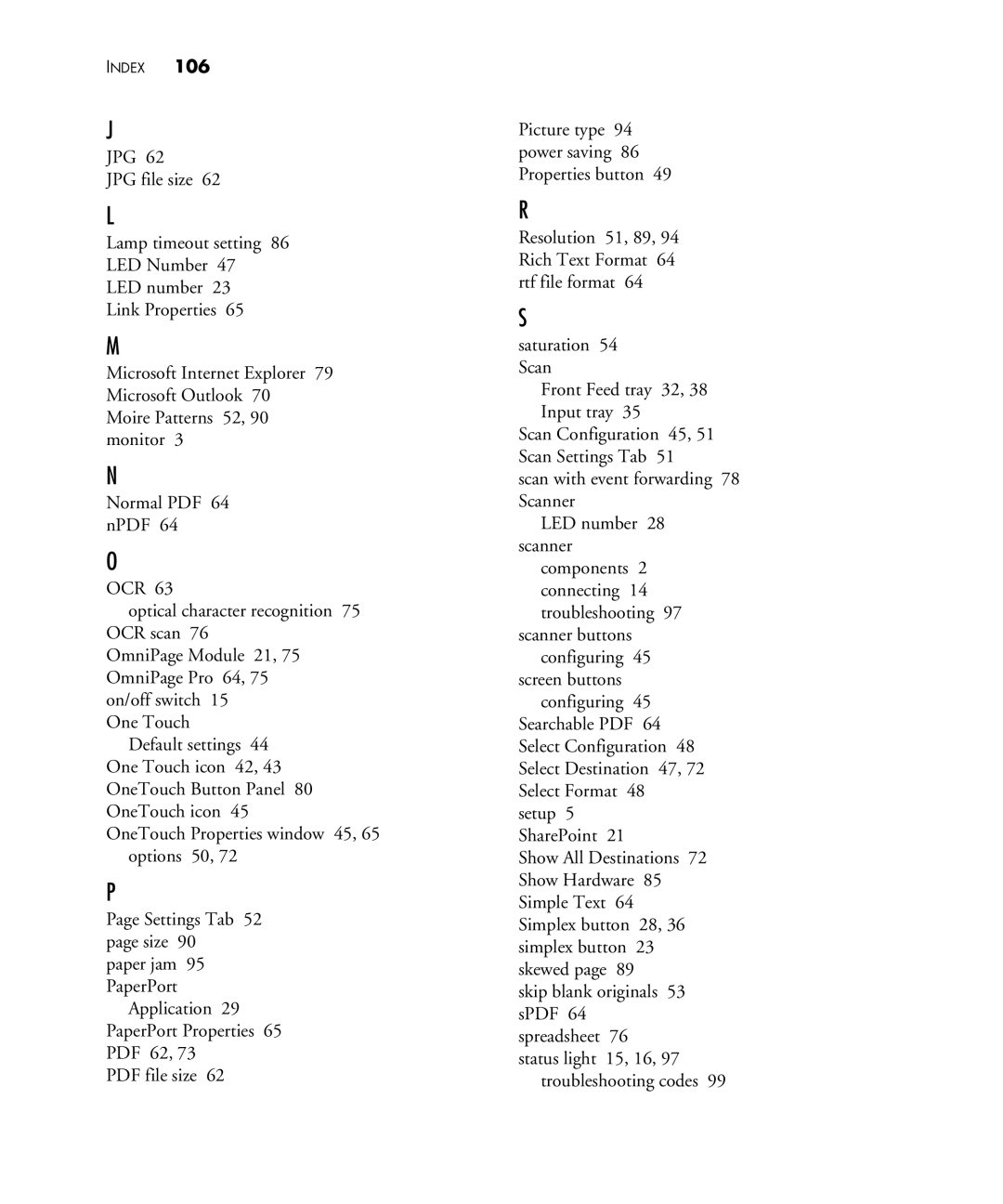 Visioneer 480 manual Index 