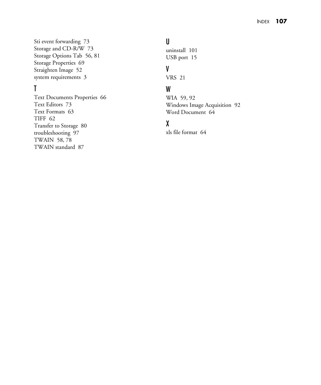 Visioneer 480 manual Index 