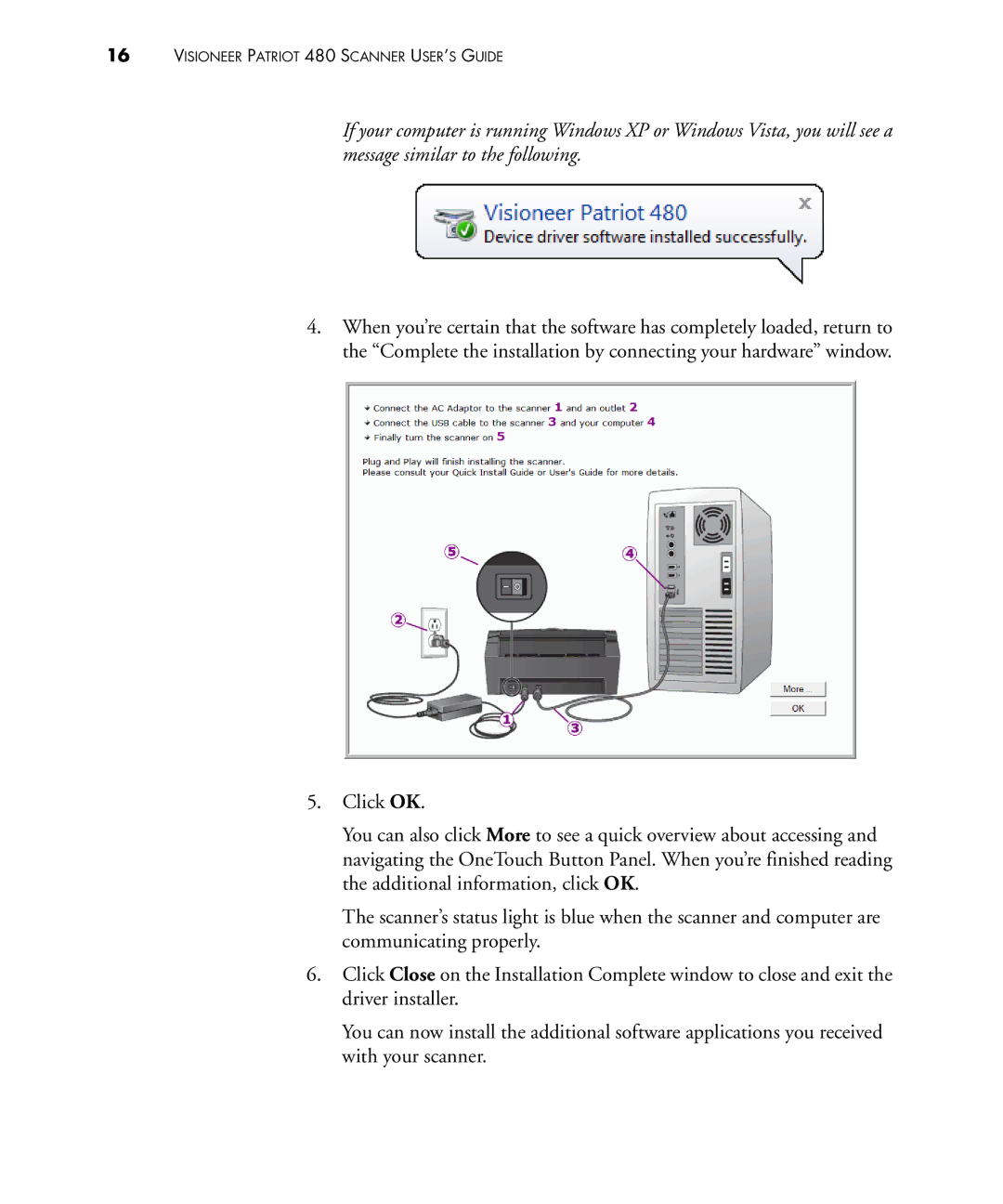 Visioneer manual Visioneer Patriot 480 Scanner USER’S Guide 