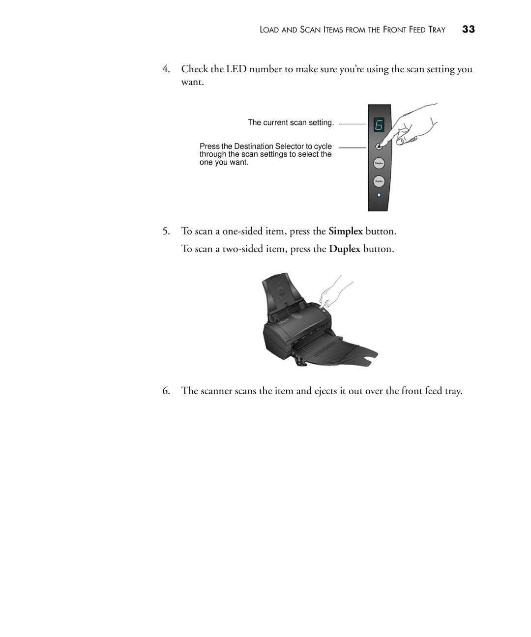 Visioneer 480 manual Load and Scan Items from the Front Feed Tray 