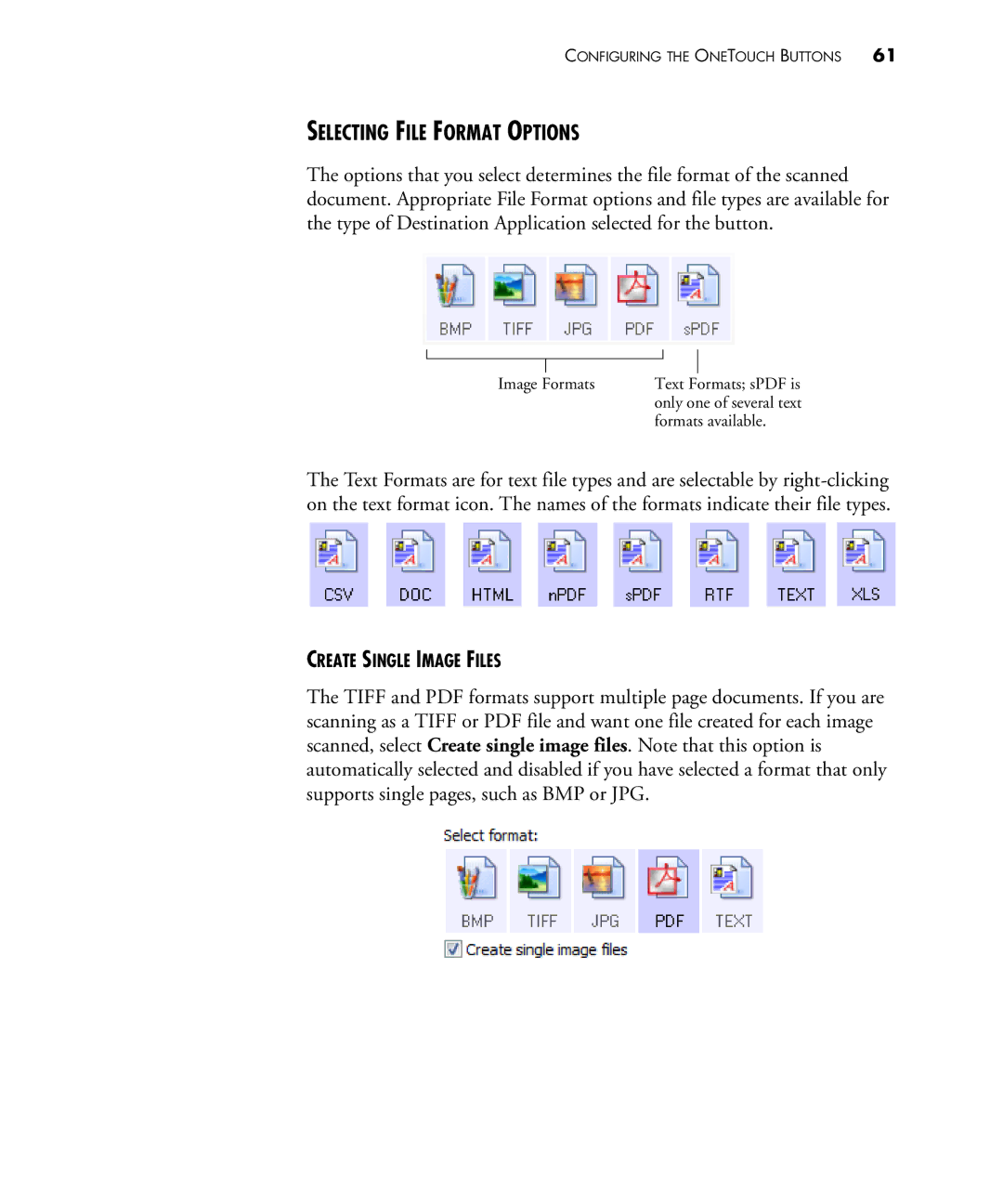 Visioneer 480 manual Selecting File Format Options 